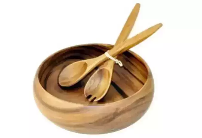 Wooden bowl with spoon 3D model