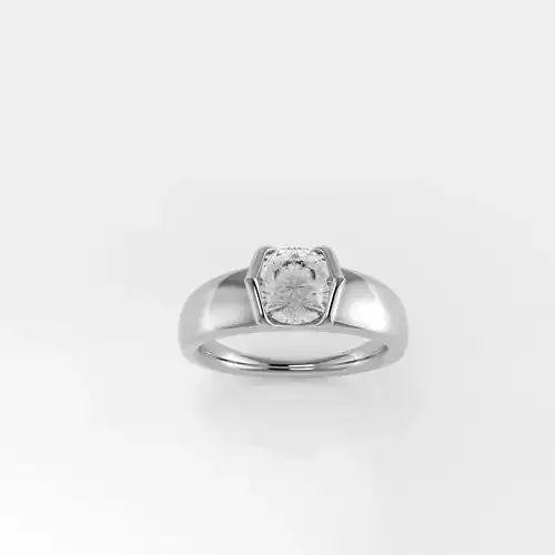 Petal Bezel Solitaire Ring - Signet -1 and half ct Round Diamond