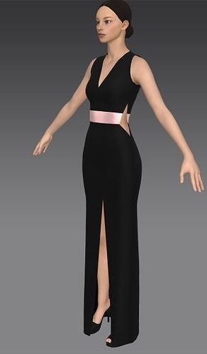 Dress v neckline belt paneled detail Low-poly 3D model