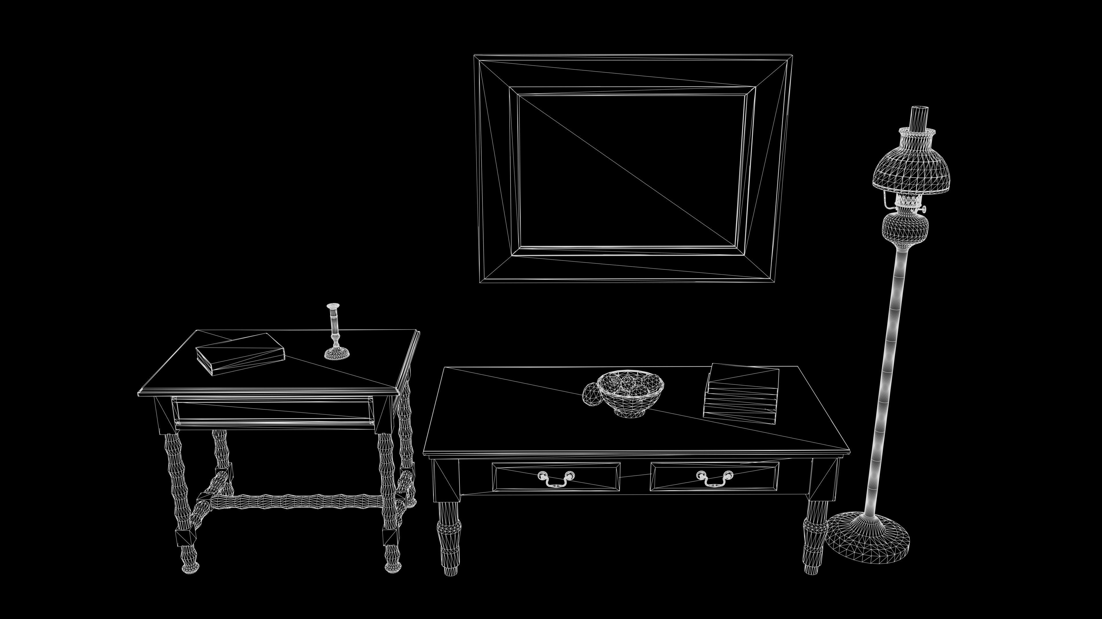 Victorian Wooden Furniture Low-poly 3D model_12