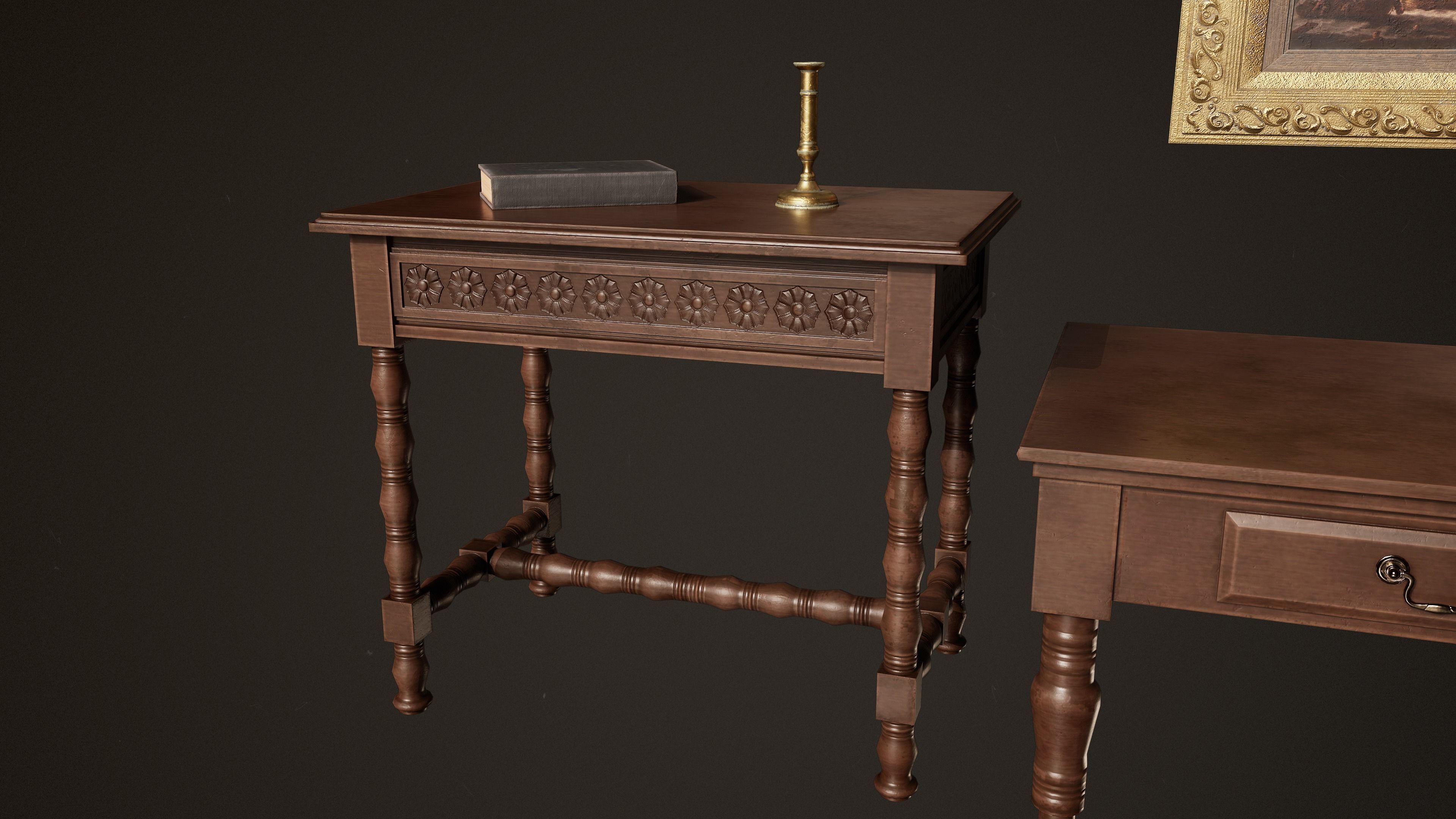 Victorian Wooden Furniture Low-poly 3D model_7