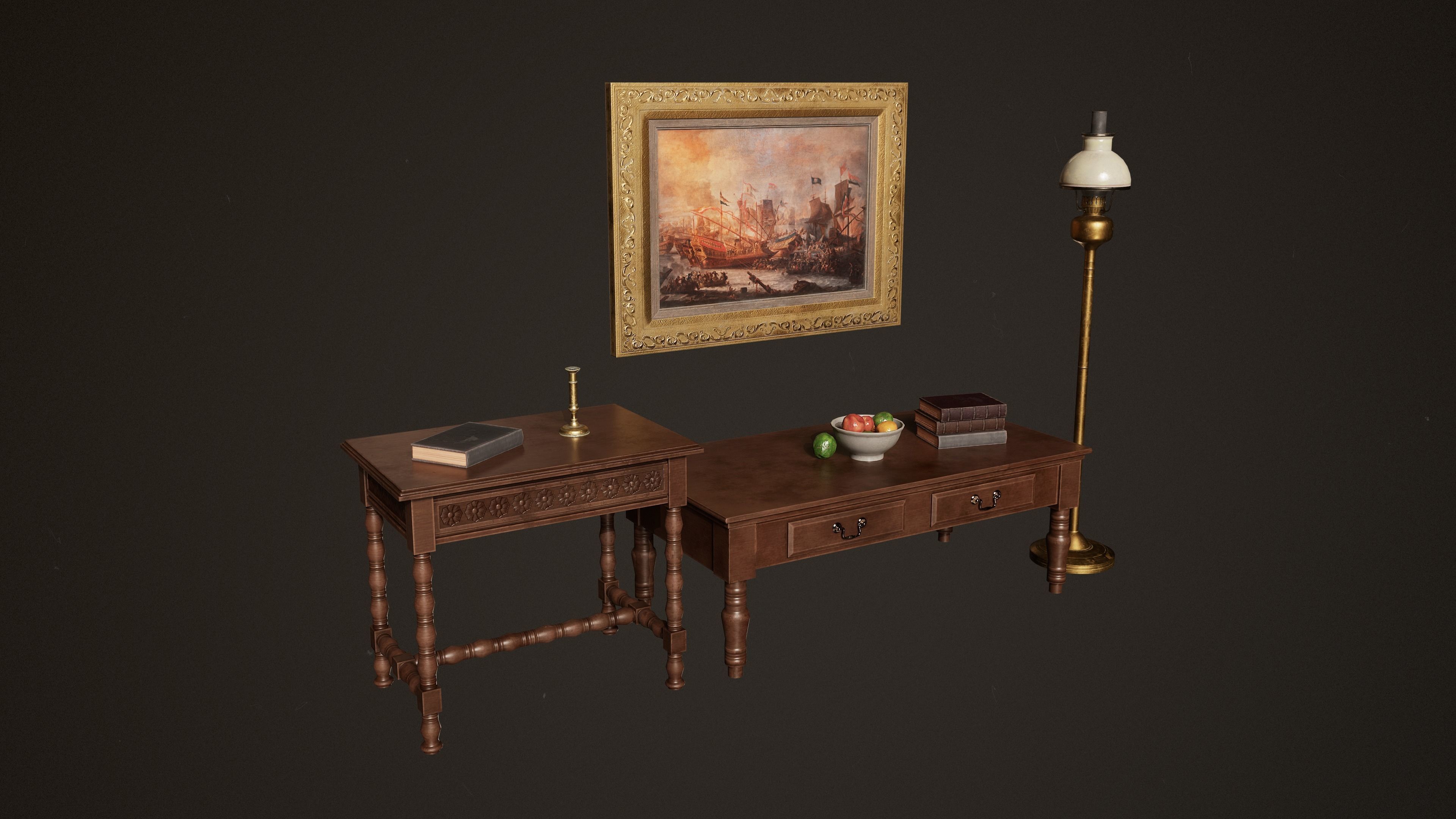 Victorian Wooden Furniture Low-poly 3D model_6