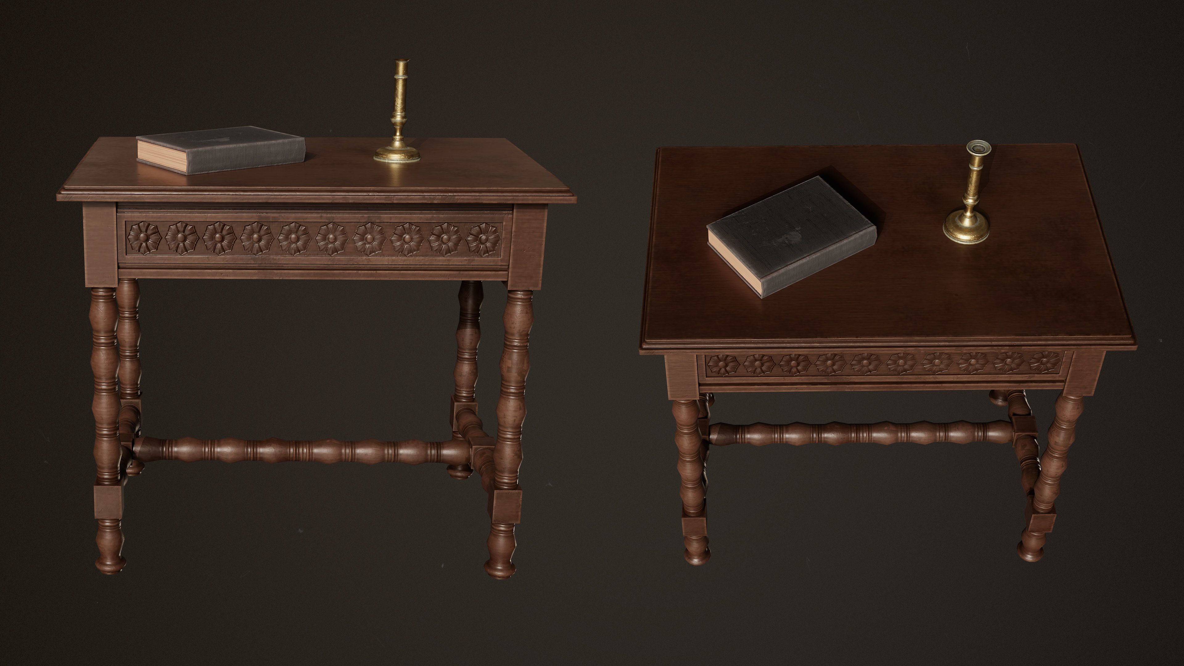 Victorian Wooden Furniture Low-poly 3D model_2