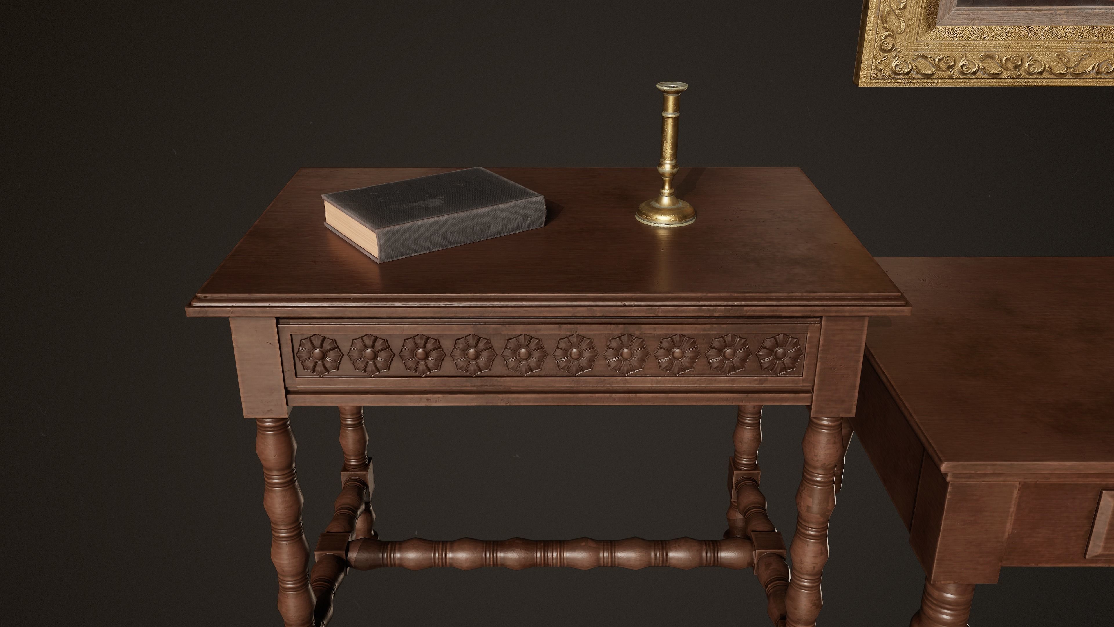 Victorian Wooden Furniture Low-poly 3D model_4