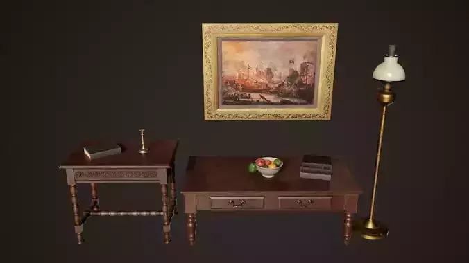 Victorian Wooden Furniture Low-poly 3D model