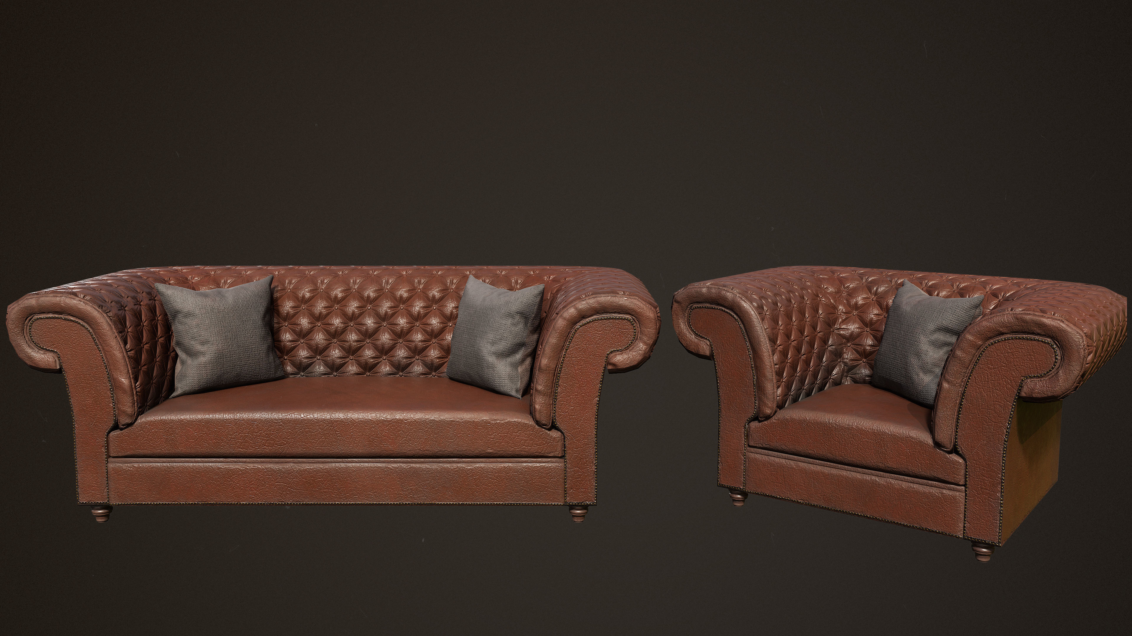Victorian Sofa Set Low-poly 3D model_2