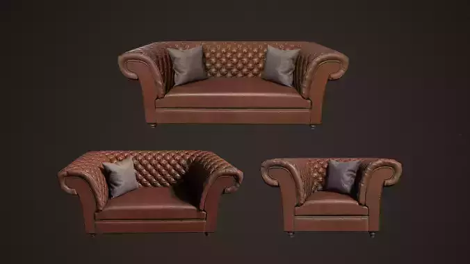 Victorian Sofa Set Low-poly 3D model