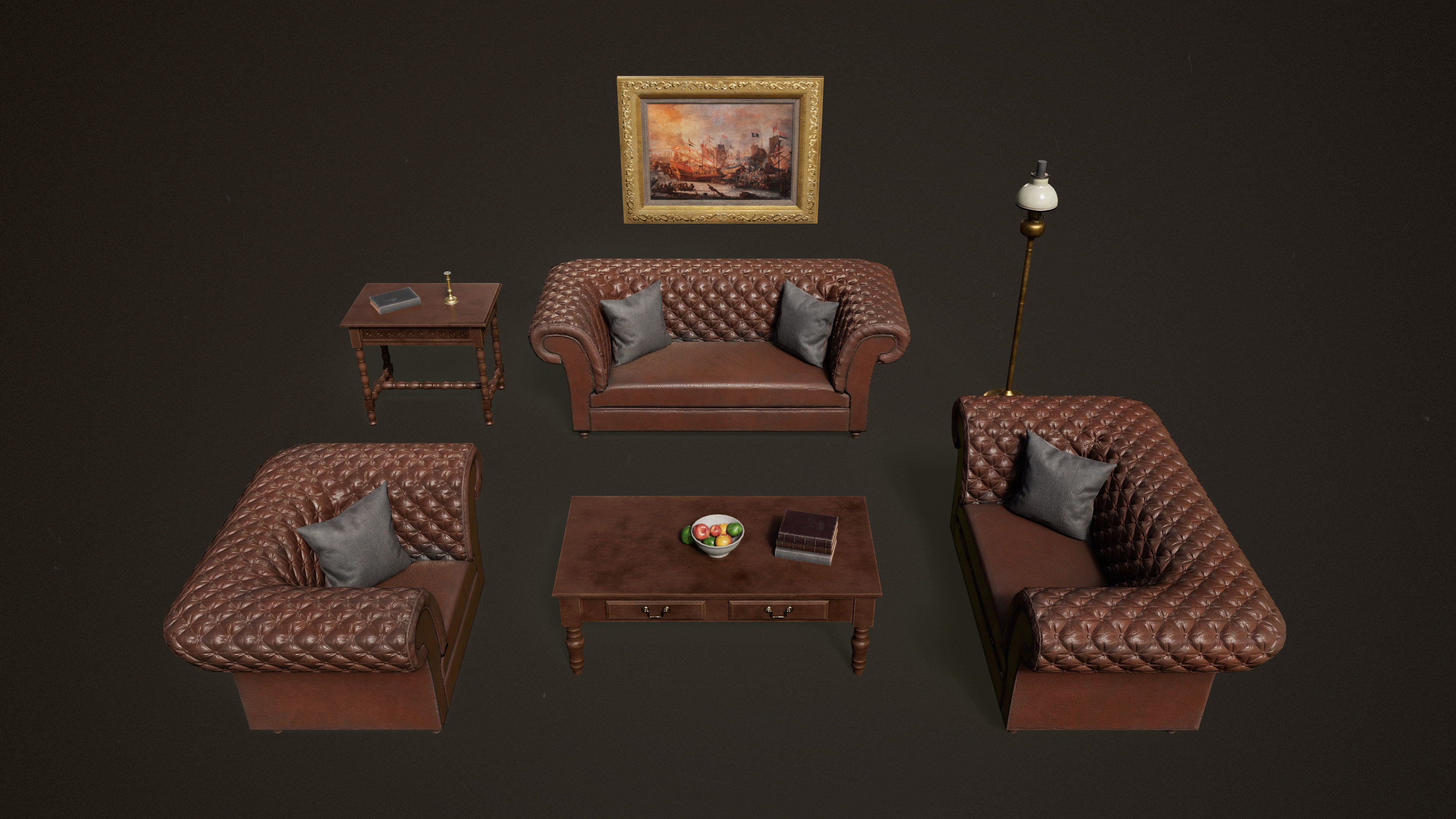 Victorian Sofa Set and Furniture 3D Model Collection_7