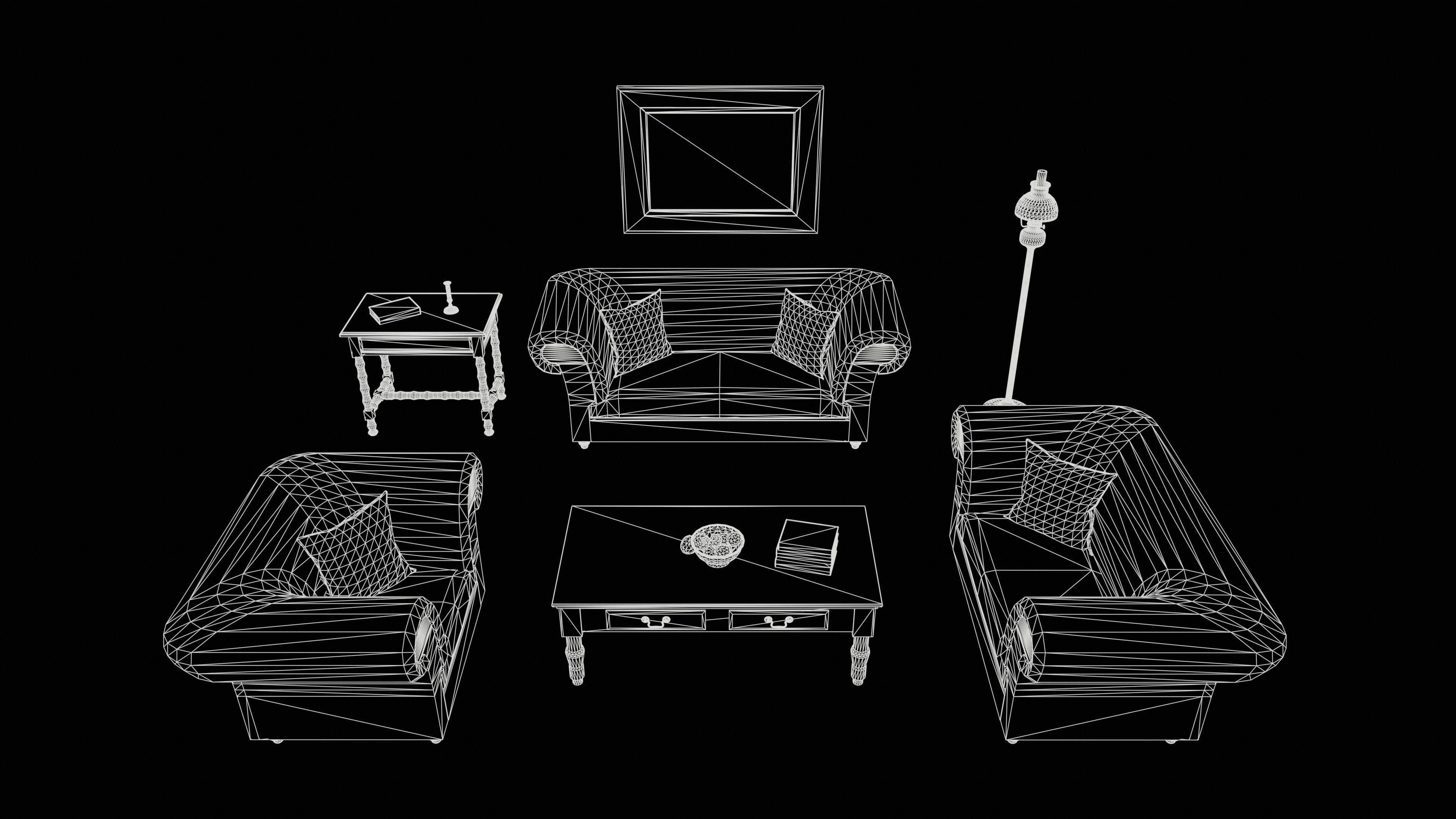 Victorian Sofa Set and Furniture 3D Model Collection_14