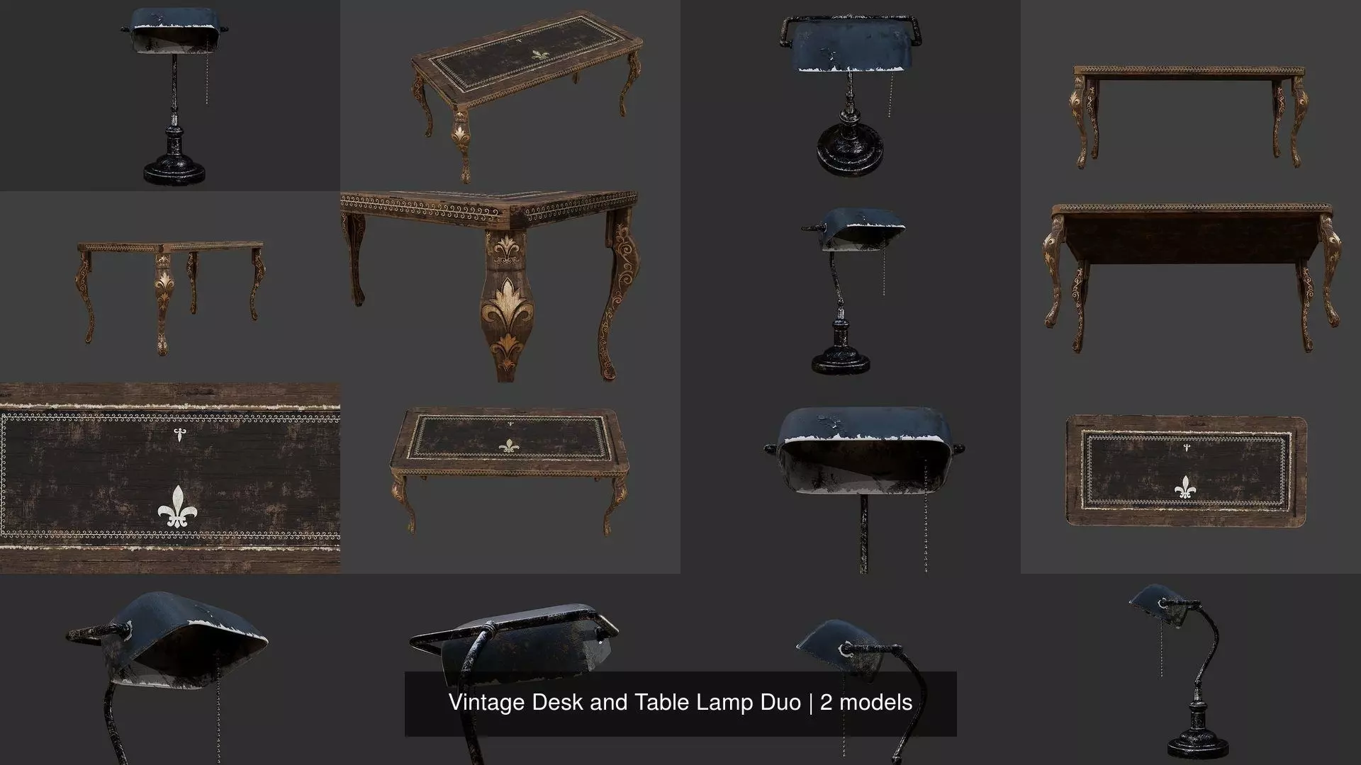 Vintage Desk and Table Lamp Duo 3D Model Collection_0