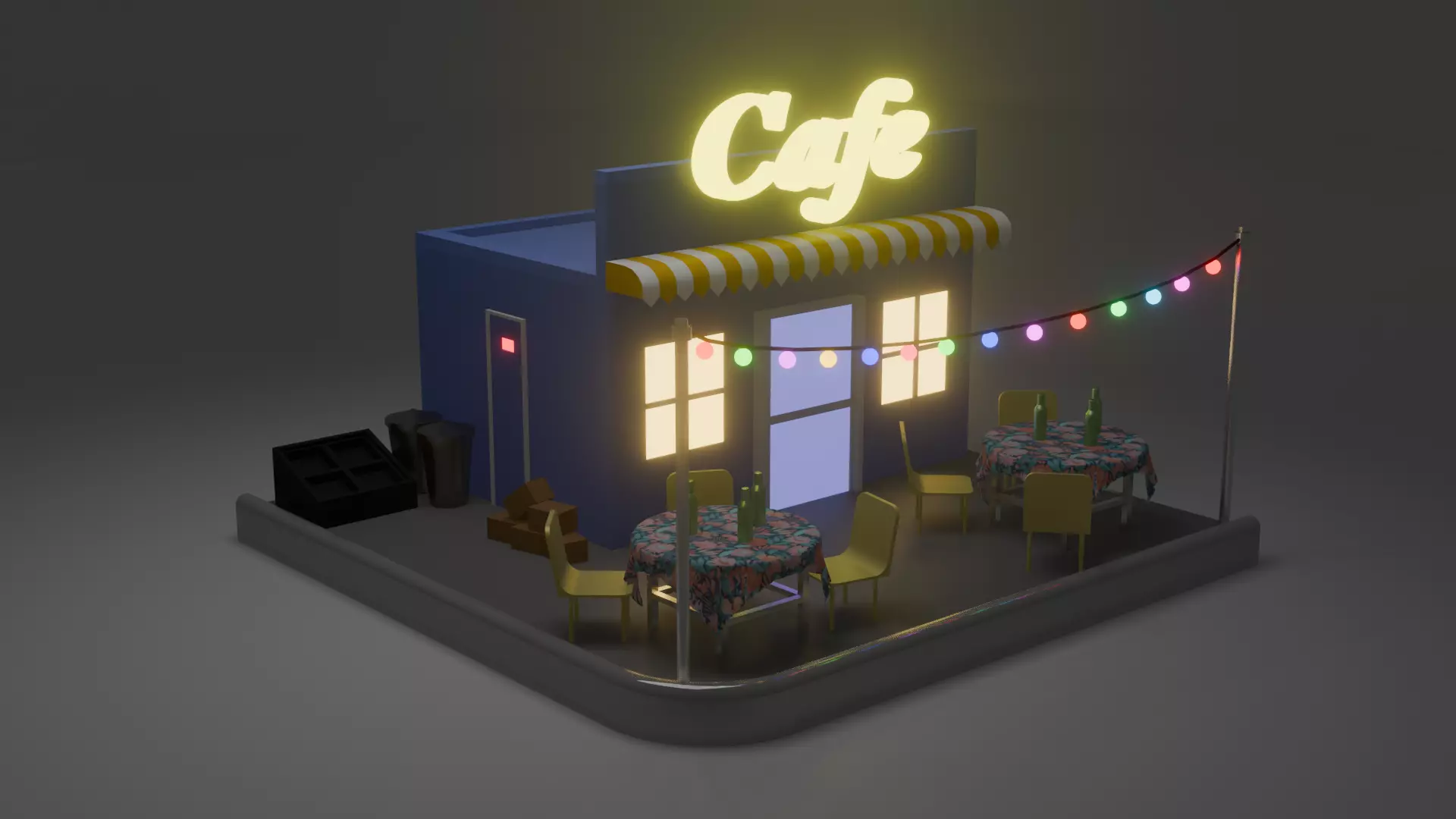 Mini Cafe Shop 3D model Low-poly 3D model_0