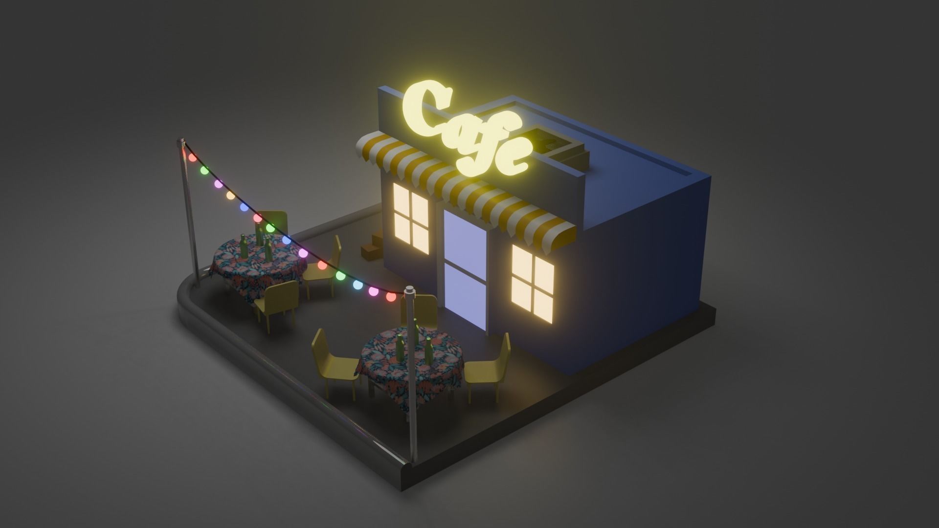 Mini Cafe Shop 3D model Low-poly 3D model_2