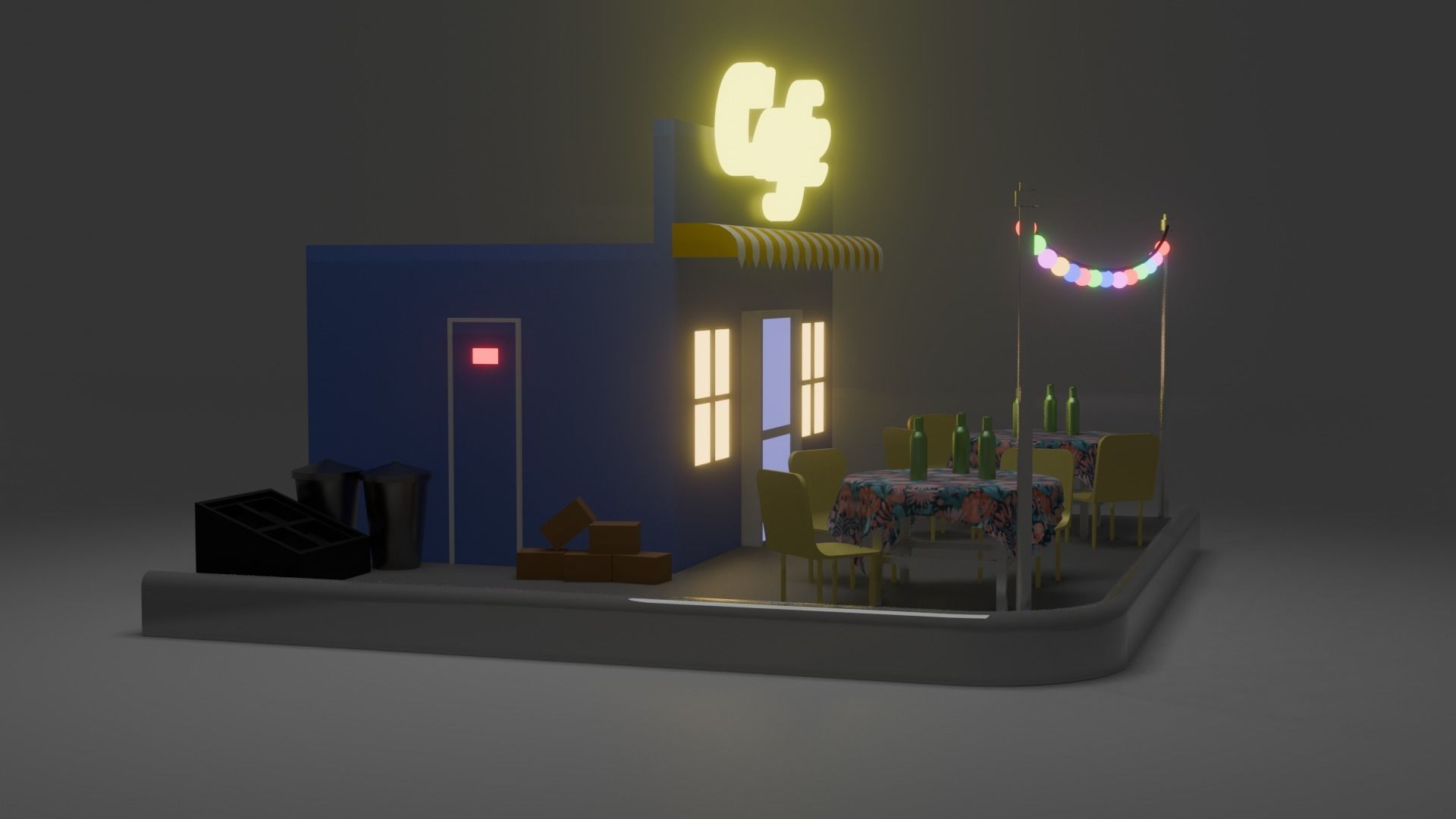 Mini Cafe Shop 3D model Low-poly 3D model_6