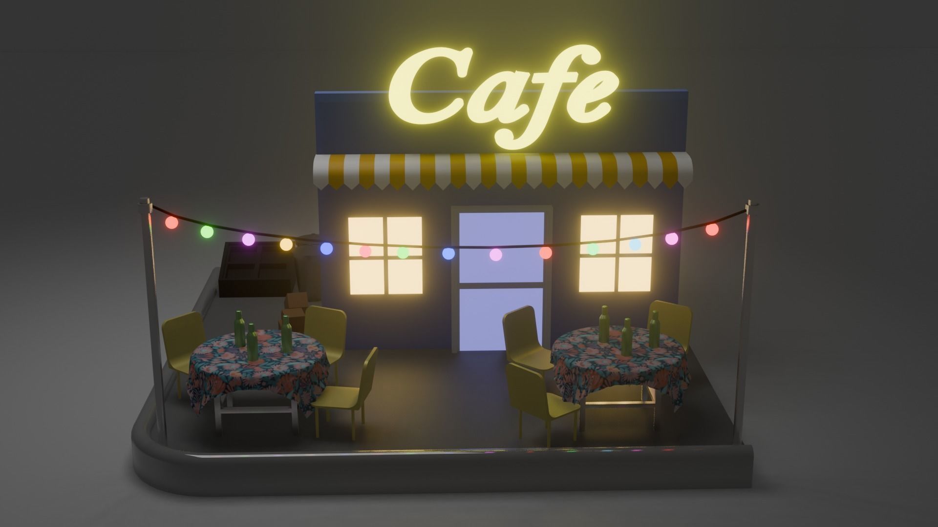 Mini Cafe Shop 3D model Low-poly 3D model_1