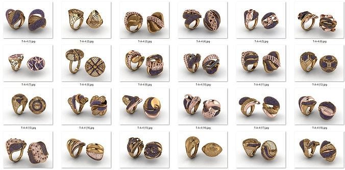 ring 50 pieces drawing 3d rihone drawing ring rings gold ring 3D print model