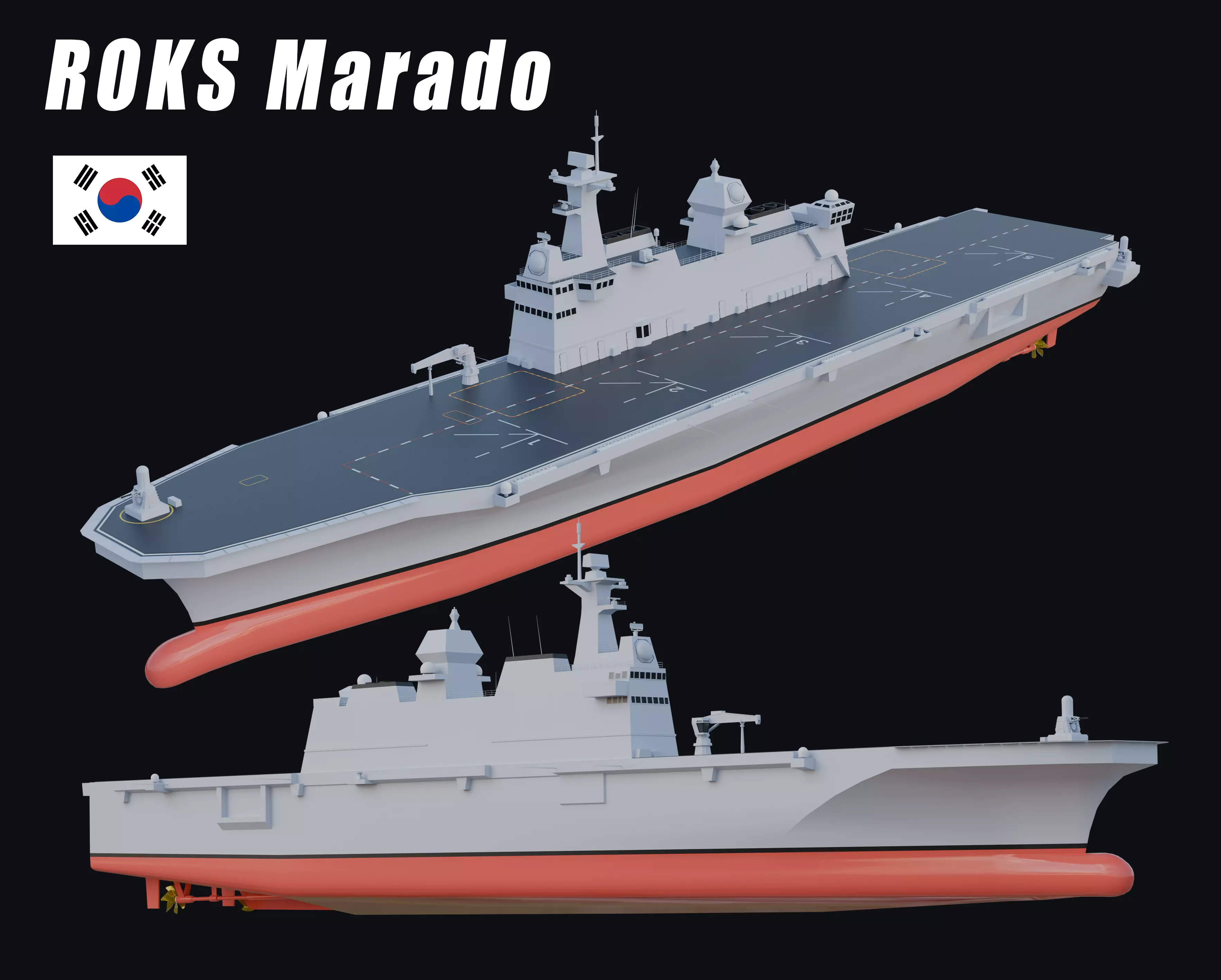 Dokdo-class  ROKS Marado amphibious assault ship Low-poly  3D model_0