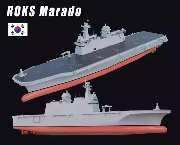 Dokdo-class  ROKS Marado amphibious assault ship Low-poly  3D model