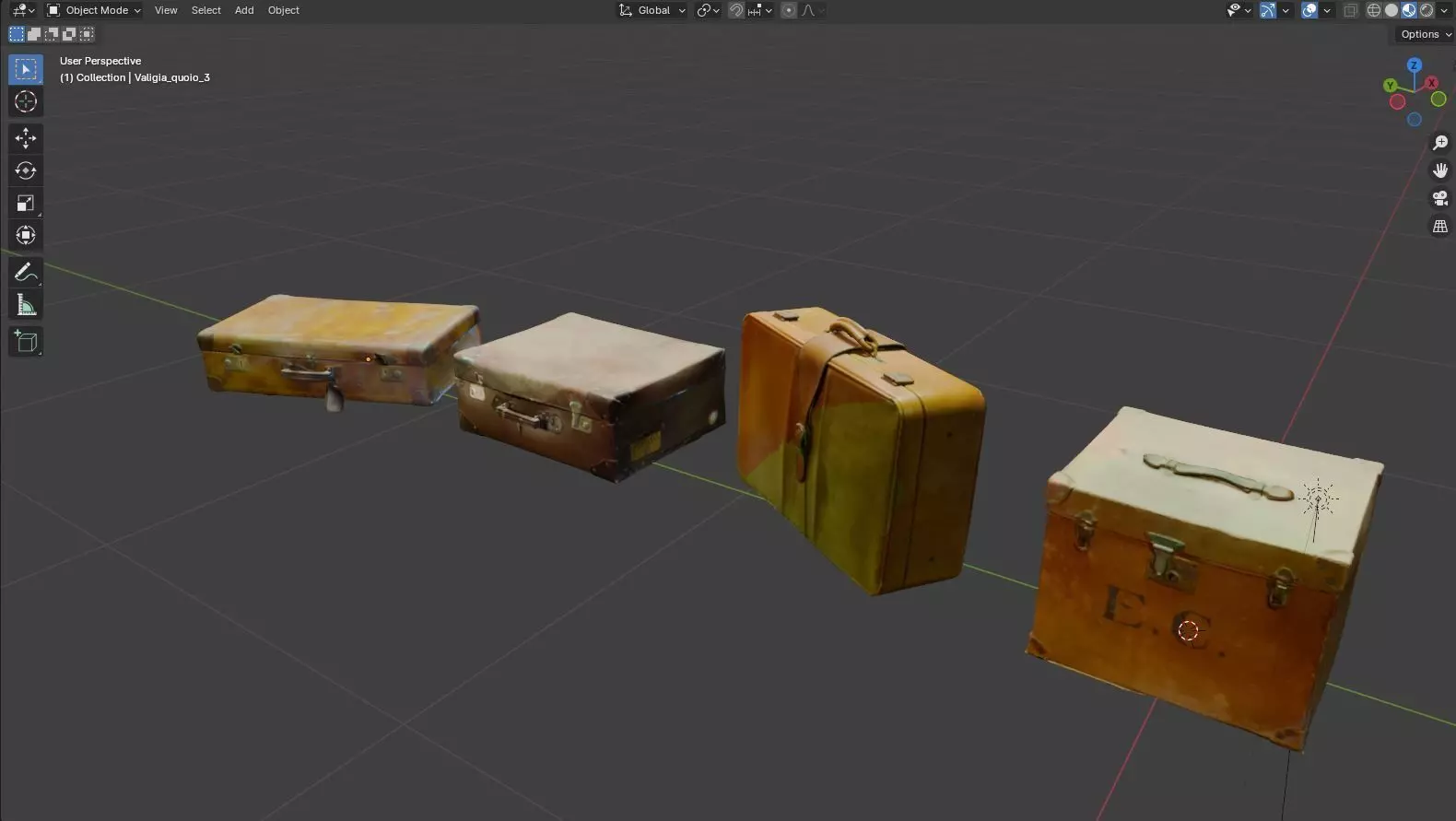 Series of 3D scanned vintage suitcases and luggage Low-poly 3D model_0