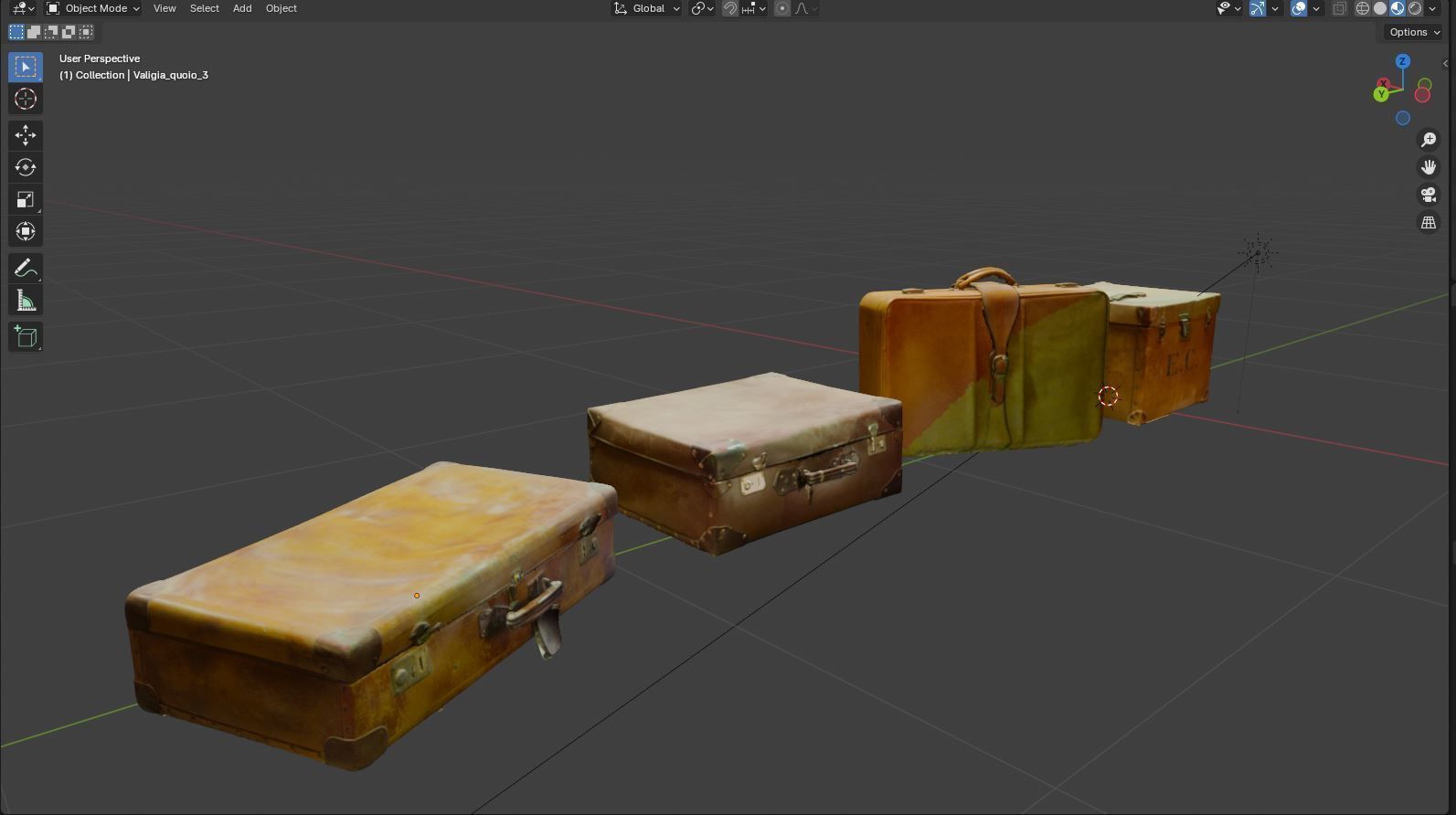 Series of 3D scanned vintage suitcases and luggage Low-poly 3D model_2