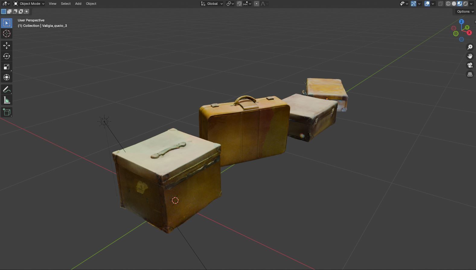 Series of 3D scanned vintage suitcases and luggage Low-poly 3D model_1