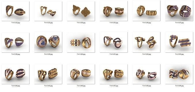 ring 50 pieces drawing 3d rihone drawing ring rings 3D print model
