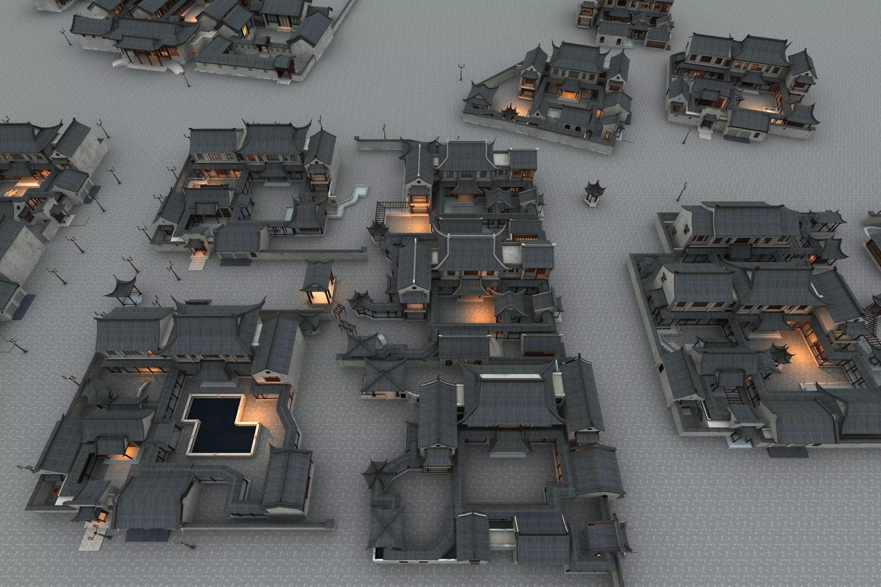 Asia Ancient buildings courtyard Low-poly 3D model