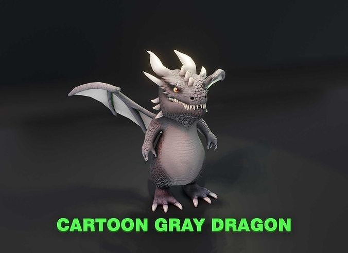 Cartoon Gray Dragon 3D Model Low-poly 3D model