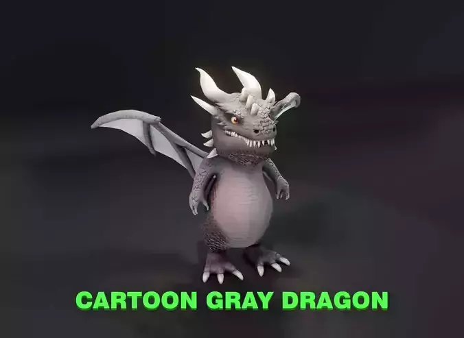 Cartoon Gray Dragon 3D Model Low-poly 3D model