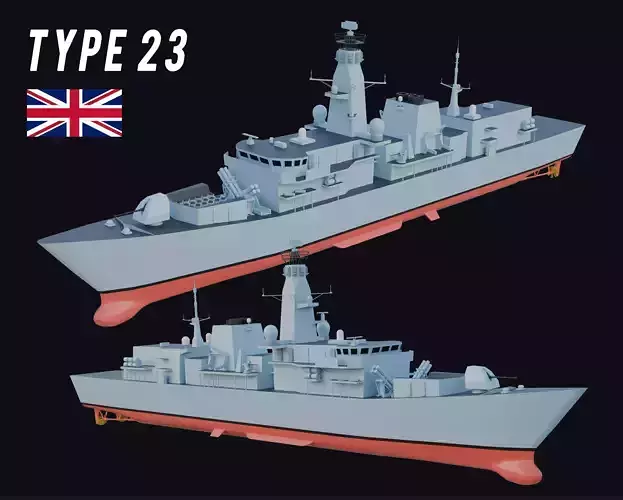 Type 23 frigate Low-poly 3D model