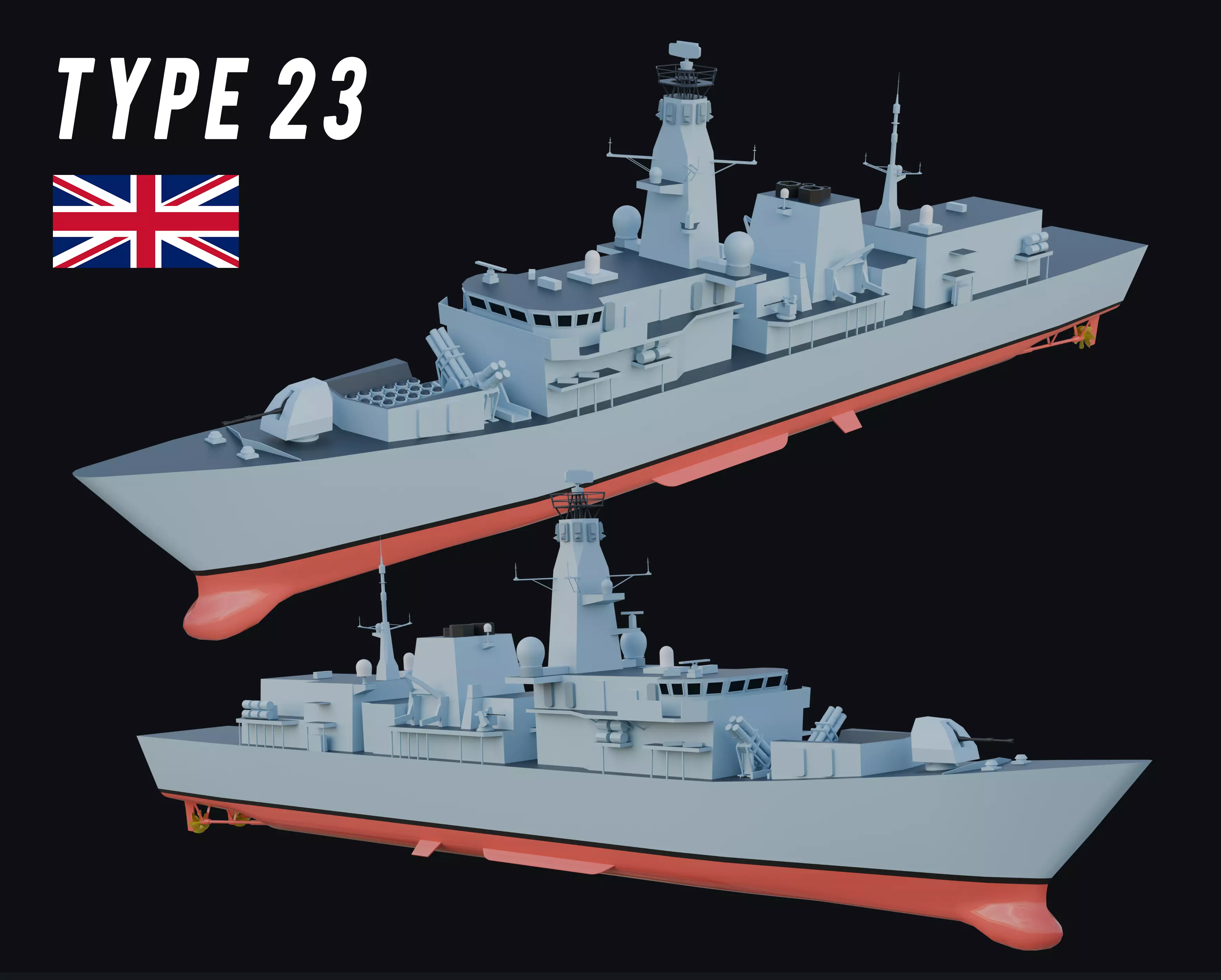 Type 23 frigate Low-poly 3D model_0
