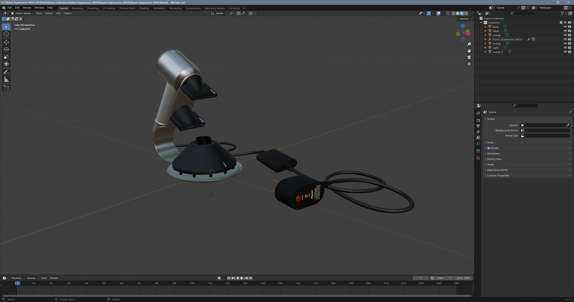 Dyson Supersonic HD12 Low-poly 3D model_14