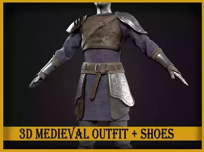 Medieval leather armor warrior 3D clothes