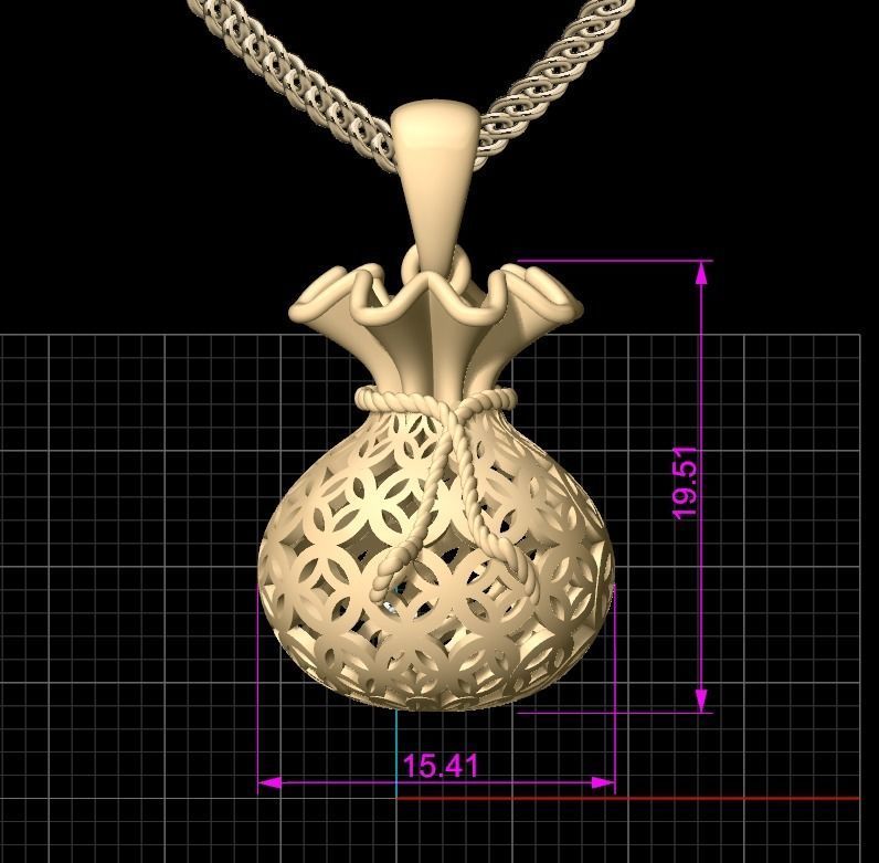 Gold Money Bag Pendant 3D print model 3D print model_2