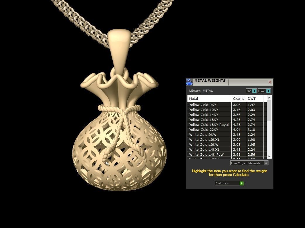 Gold Money Bag Pendant 3D print model 3D print model_1