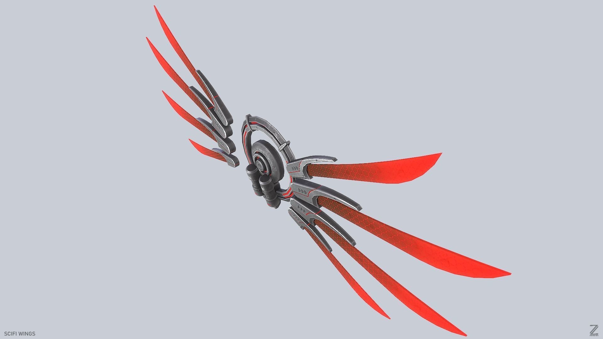 Sci fi wings Low-poly 3D model_4