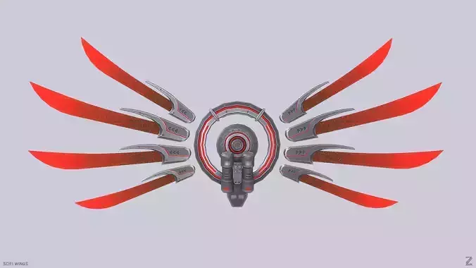 Sci fi wings Low-poly 3D model