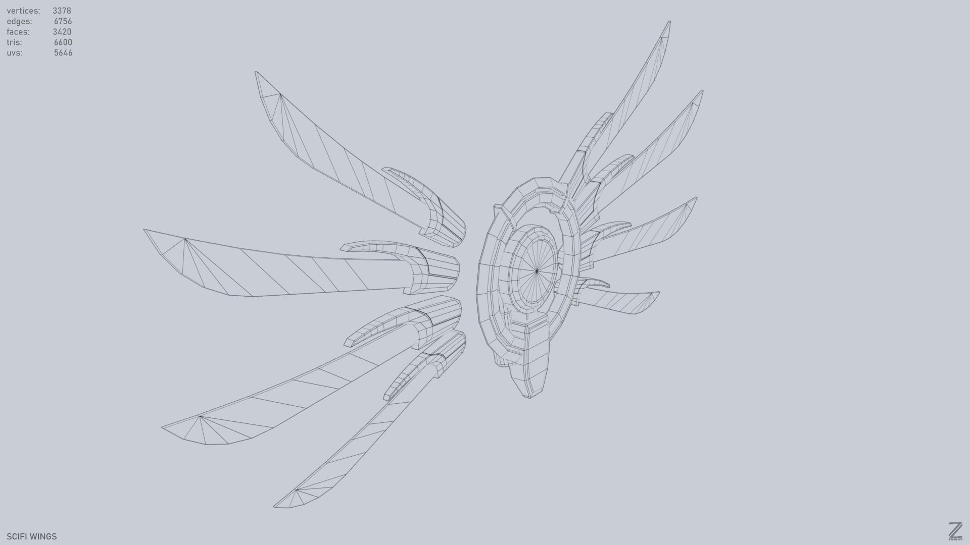 Sci fi wings Low-poly 3D model_12