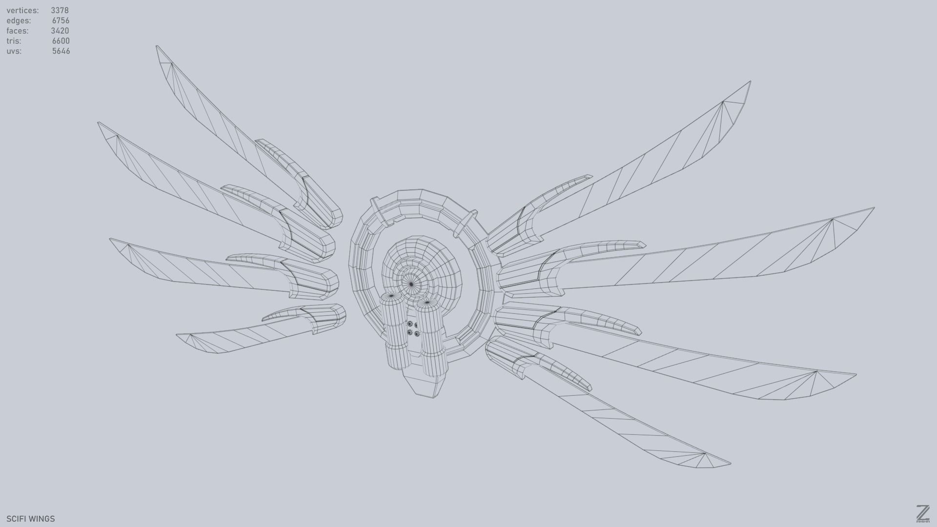 Sci fi wings Low-poly 3D model_10