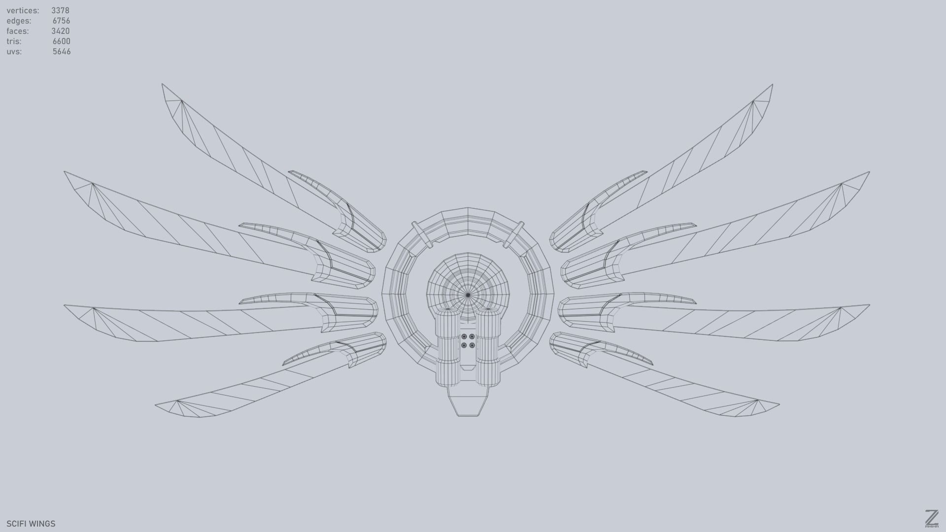 Sci fi wings Low-poly 3D model_9