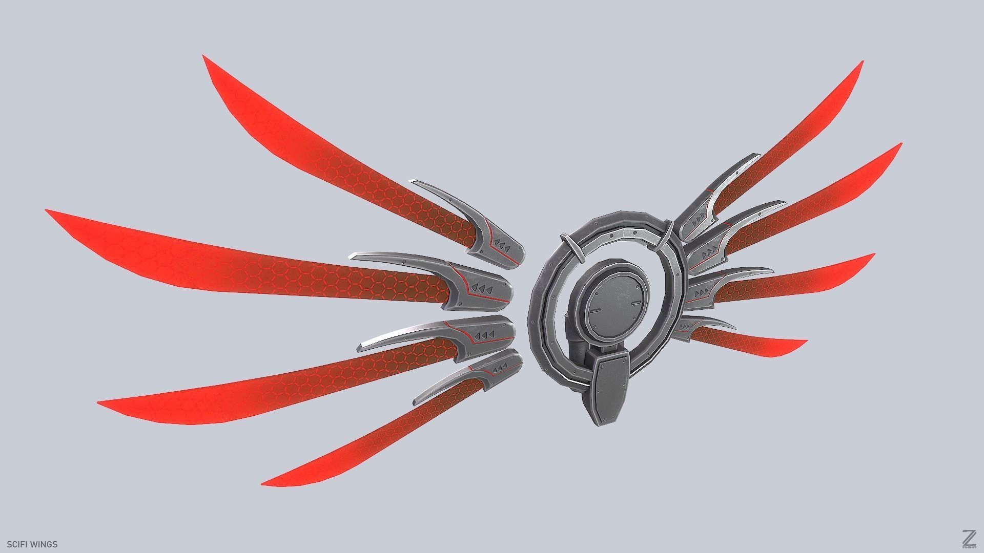 Sci fi wings Low-poly 3D model_5