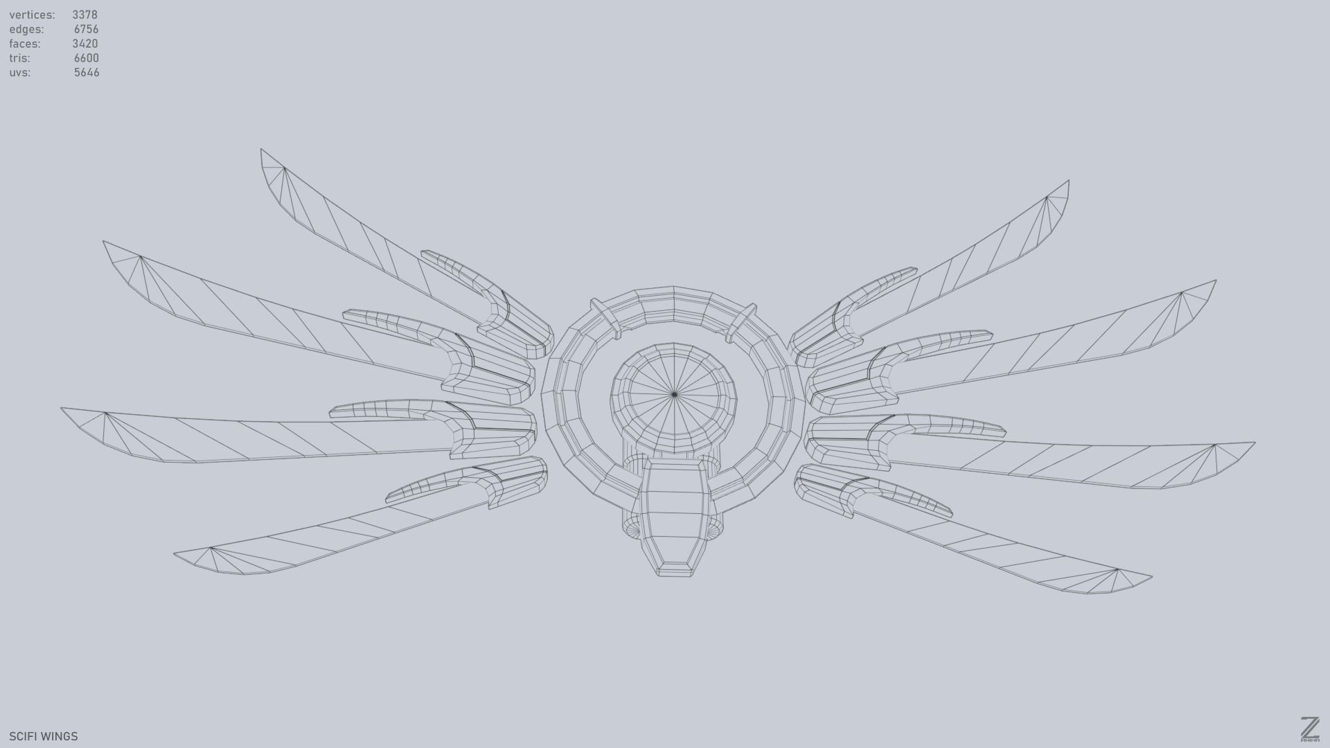 Sci fi wings Low-poly 3D model_15