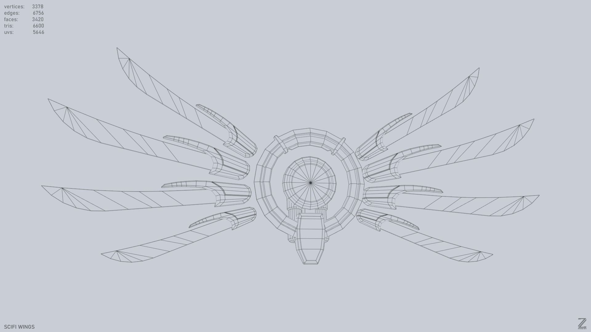 Sci fi wings Low-poly 3D model_13