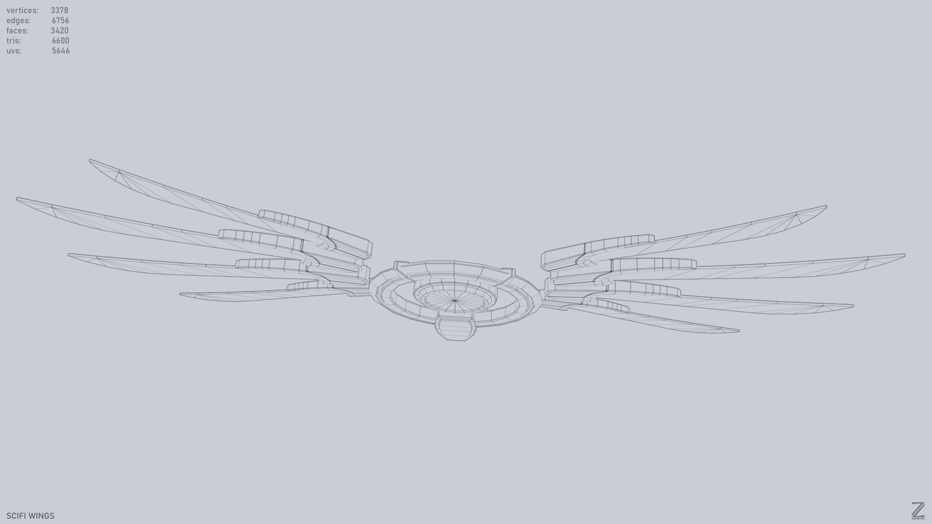 Sci fi wings Low-poly 3D model_14