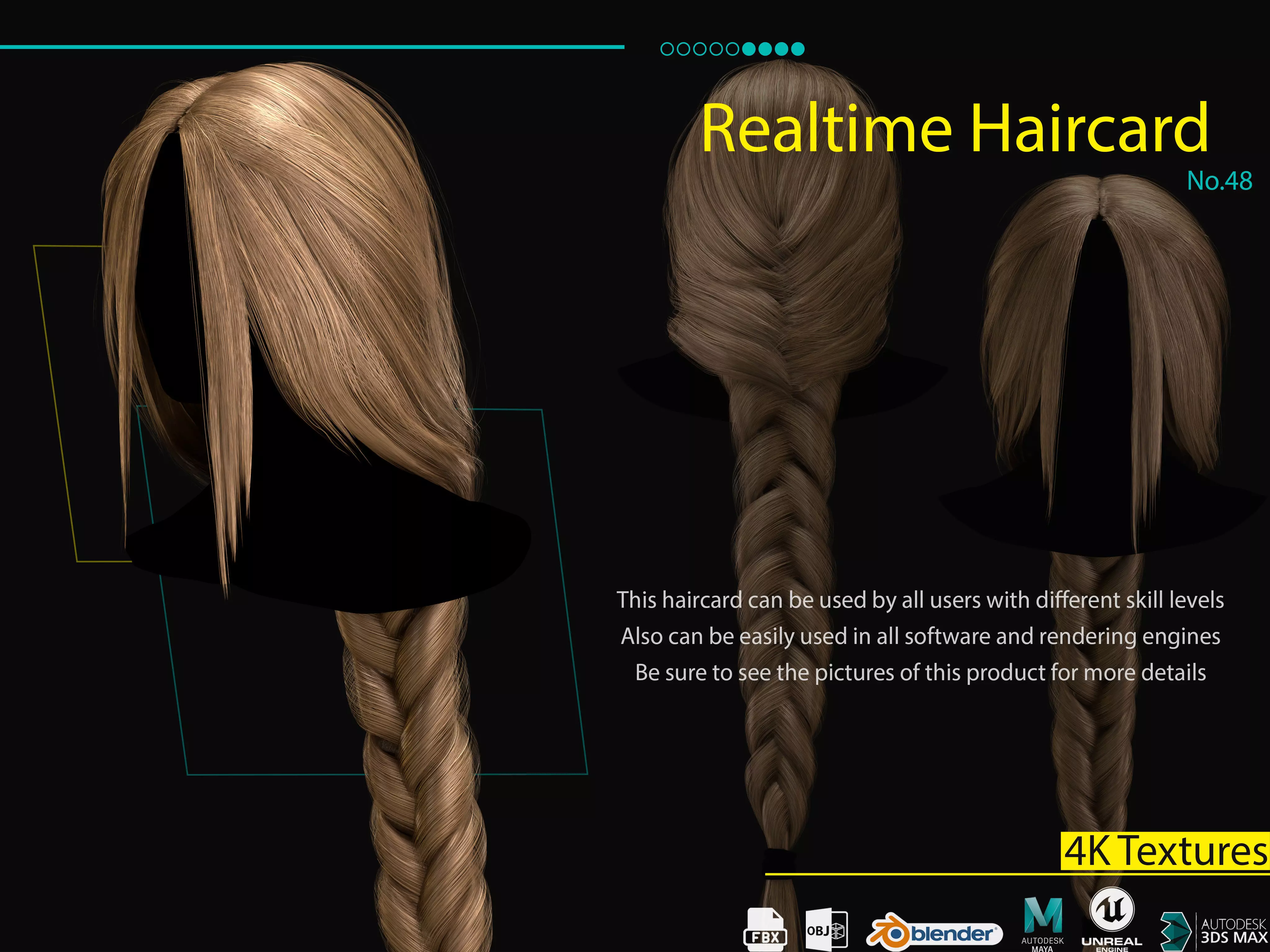 Realtime Haircard No48 Low-poly 3D model