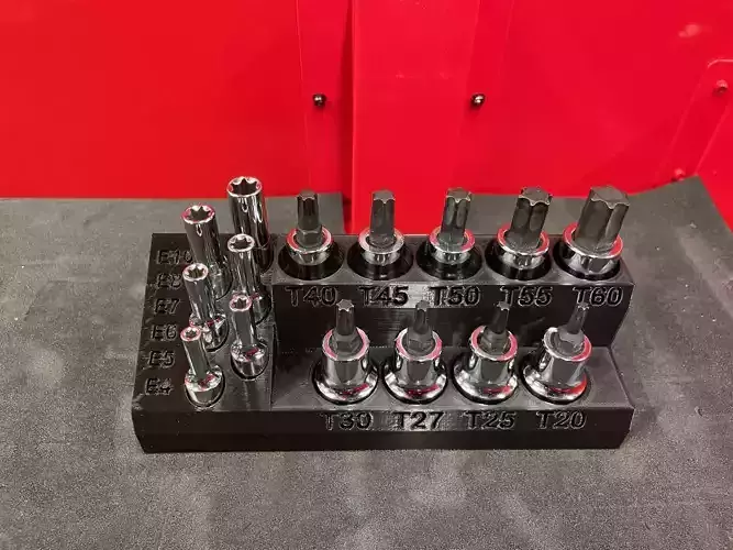 Socket Organizer - 1-2 in Drive Star Bit plus 1-4 in E-socket 3D print model