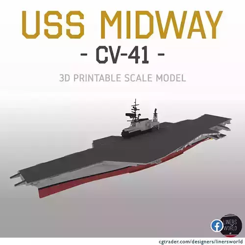 USS MIDWAY CV41 Aircraft carrier print ready model 3D print model