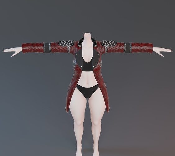 Red Leather Punk Coat Low-poly 3D model