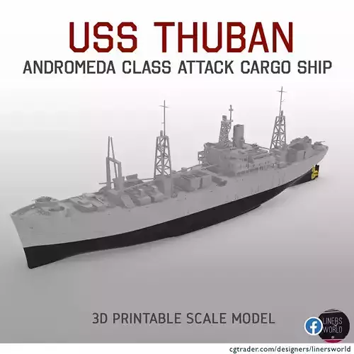 USS THUBAN  Andromeda class WW2 attack cargo ship print ready 3D print model