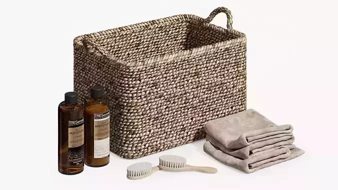 Raga rectangular basket with towels and shampoo 3D model