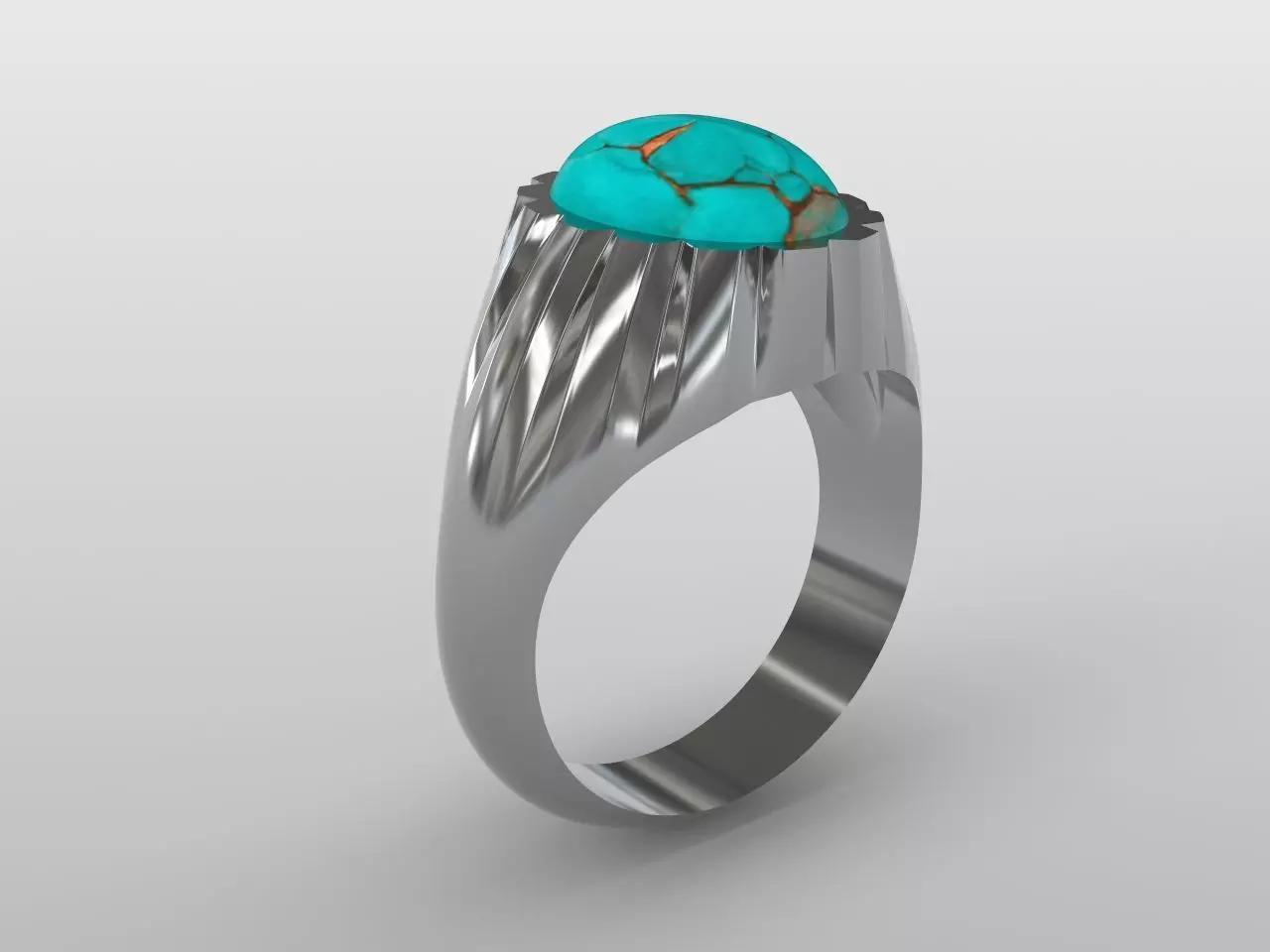 gold silver gents cabochon opal turquoise ring US size 8 3D print model